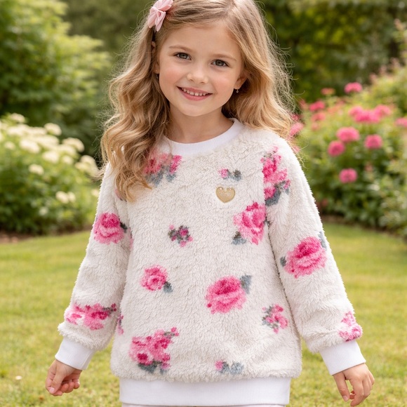 Juicy Couture Other - Juicy Couture Girls 4T Plush Floral Sweatshirt Cream Pink Roses Cozy